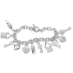 Silvertone Metal Crystal Charm Bracelet