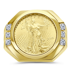 Gold Eagle Coin Mens Diamond Ring
