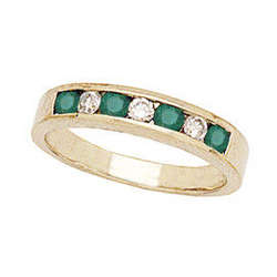 Yellow Gold Emerald and Diamond Stackable Channel Ring