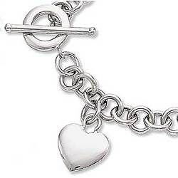 14k White Gold Heavy Wide Chain Toggle Heart Bracelet