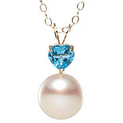 14k Pearl and Genuine Topaz Pendant With Chain