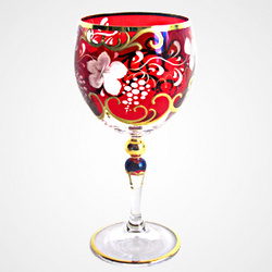Czech Engraved Ruby Wine Glass