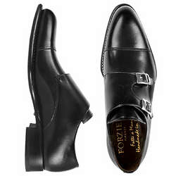 Italian Handcrafted Black Leather Monk Strap Shoes