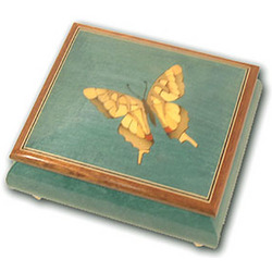 Green Finish Butterfly Inlay Musical Jewelry Box