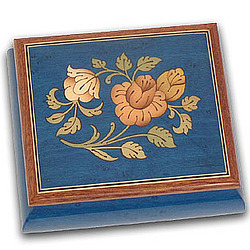 Royal Blue Hand Inlaid Floral Musical Jewelry Box