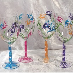 Handpainted Jackie Bright Wine Glass