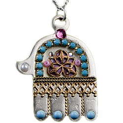 Hamsa Necklace Inlaid with Swarovski Crystals