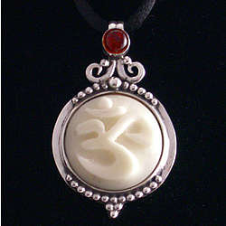 Ornate OM Pendant with Amber