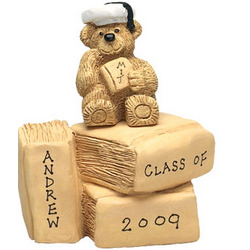 Graduation Teddy Bear Atop Books Figurine