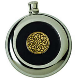 Engraved Name and Coat of Arms Celtic Knot Flask with Shot