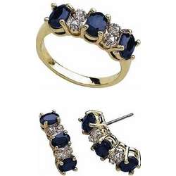 3 Stone Sapphire and Diamond Ring and Earrings Set