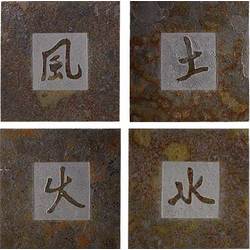 Elemental Kanji Symbols Slate Coaster Set