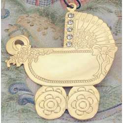 Personalized Jeweled Goldtone Baby Carriage Ornament