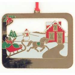 Personalized Gold and Enamel Christmas Scene Ornament