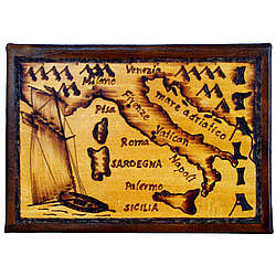 Italy Map Leather Photo Album in Natural