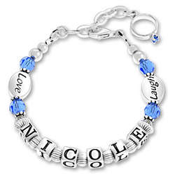 Sterling Silver Personalized Mother's Bracelet with Message Beads